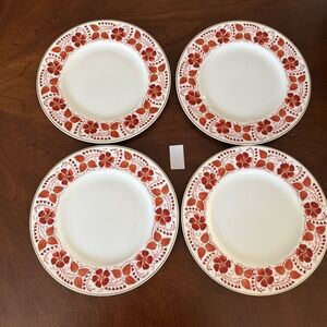 4 Vintage Wedgwood China Rusty Red Flowers & Leaves Dinner Plates 10.75”D -Set 3